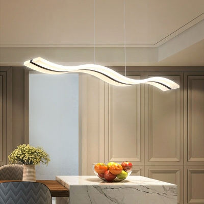 Acrylic Shade Island Light White Wave-Shape Modern Chandeliers for Dining Room