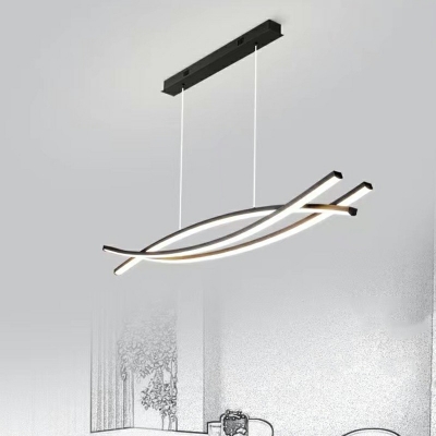 Aluminum Linear Island Light Black Modern Chandeliers for Dining Room