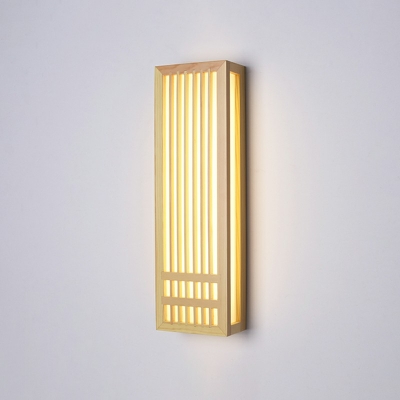 Asian Rectangle Wall Sconces Wood 1-Light Wall Sconce Lighting in Natural