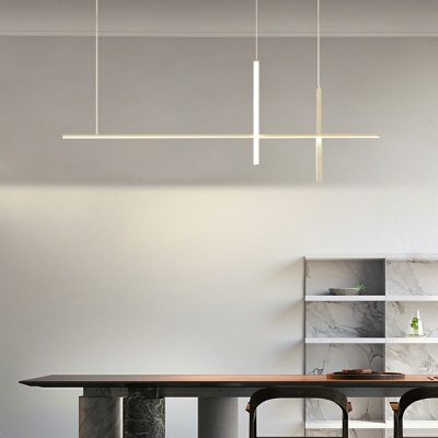 Contemporary White Linear Chandelier Light Fixture Minimalism Wood Island Pendant Lights for Dinning Room