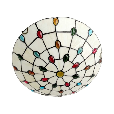 Dome Flush Mount Light Fixture Tiffany Style Glass 2-Lights Flush Light Fixtures in White