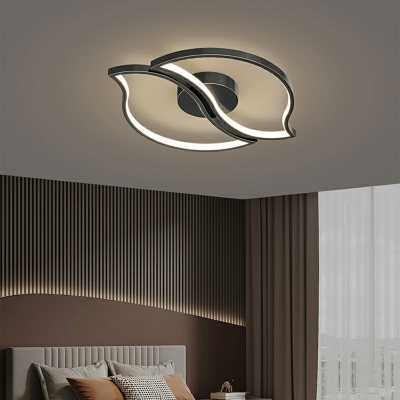 Double Leaf Shape Ceiling Lamp Modern Fashion Metal LED Flush Light in Black/ Brass