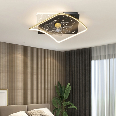 Geometry Flushmount Fan Lighting Black and Gold Flush Mount Lamp for Living Room
