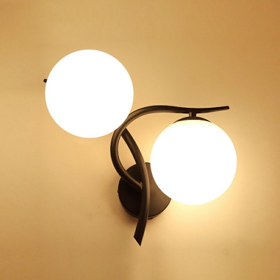 Modern Milky Glass Round Wall Mount Lamp 2 Heads Bedroom Sconce Lights