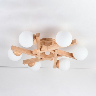 Modern Minimalist Ceiling Light Wood Nordic Style Glass Flushmount Light