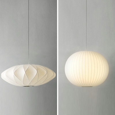 1 Head Cocoon Fibe Ceiling Pendant Lamp Contemporary White Fabric Art Deco Suspended Light for Dining Room