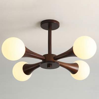 Contemporary Wooden Ceiling Light Glass Shade Ceiling Fixture for Dining Room