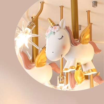 Kids Sparkle Semi-Flush Ceiling Light Hand-Blown Glass Bedroom LED Flushmount Lighting with Horse Deco