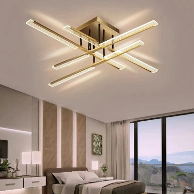 Linear Flush Mount Fixture Industrial Style Metal 4-Lights Flush Mount Light Fixtures in Gold