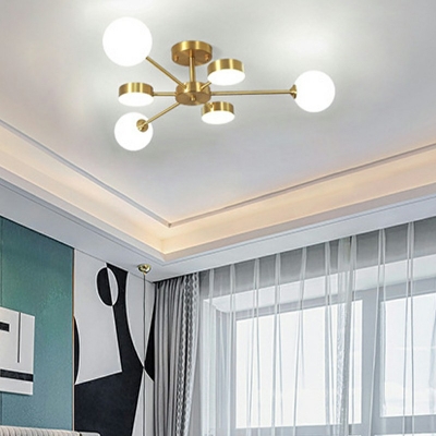 Modern Semi Flush Ceiling Lights Metal Living Room Flush Chandelier in Brass