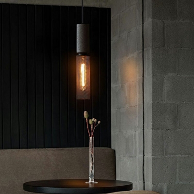 Modern Style Cylinder Down Lighting Stone 1-Light Pendant Lights in Grey