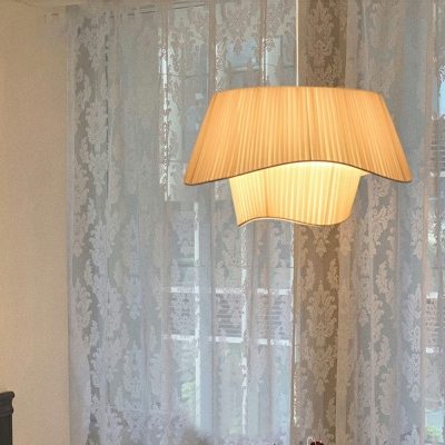 Modern Style Waved Ceiling Suspension Lamp Silk 1-Light Pendant Light in White