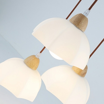 Simple White Glass  Hanging Light Fixtures Wood Hanging Ceiling Lights