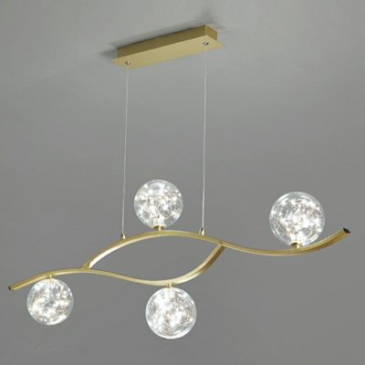 LED Minimalist Glass Island Light Strip Shape Wrought Iron Chandelier for Living Room