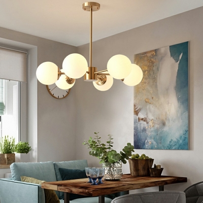Modern Metal Chandelier Lighting Fixtures Globe Glass Hanging Ceiling Light for Living Room