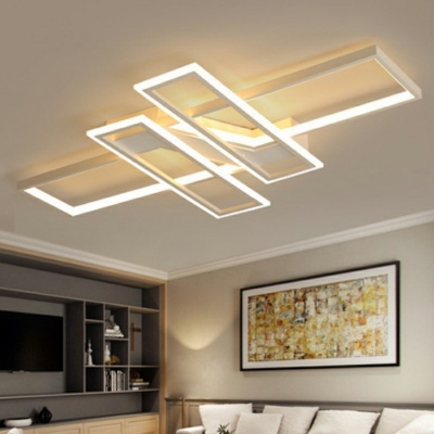 4 Lights Modern Minimalistic Rectangle Ceiling Light Metal LED Flush Light for Living Room