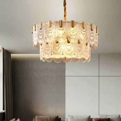 Drum Glass Multi Pendant Light Traditional Chandelier Lighting Fixtures for Living Room