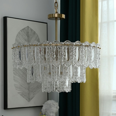 Glass and Metal Chandelier Lighting Fixtures Drum Multi Pendant Light for Living Room