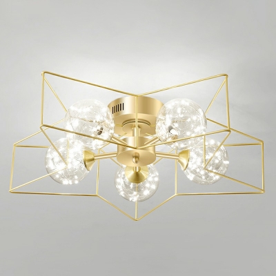 Glass Globe Flush Light Fixtures Modern Style 5 Lights Flushmount Lighting in Gold