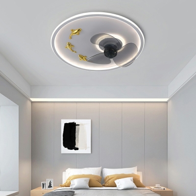 Kid's Bedroom Flushmount Ceiling Fan LED Modern Flush Fan Lighting in White