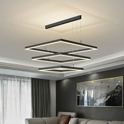 Modern Pendant Chandeliers Square Shape with Acrylic Shade Chandelier Lighting Fixtures in Black