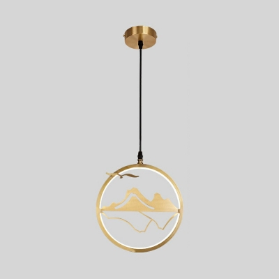 Round Shape Hanging Pendant Light LED Modern Farmhouse Pendant Lighting in Gold