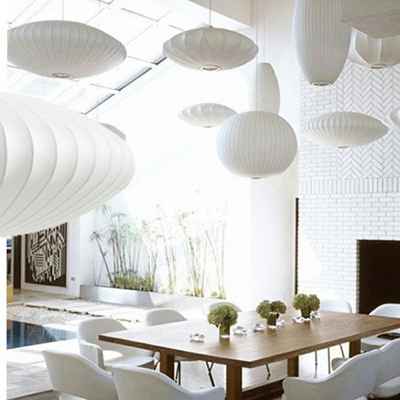 1 Head Cocoon Fibe Ceiling Pendant Lamp Contemporary White Fabric Art Deco Suspended Light for Dining Room