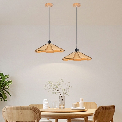 1 Light Funnel Pendant Lighting Fixtures Modern Style Wood Hanging Ceiling Light in Brown