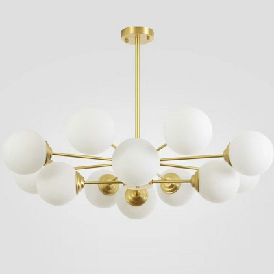 Brass Molecular Chandelier Lighting Modern Muti-Bulbs White Glass Hanging Pendant Light for Living Room