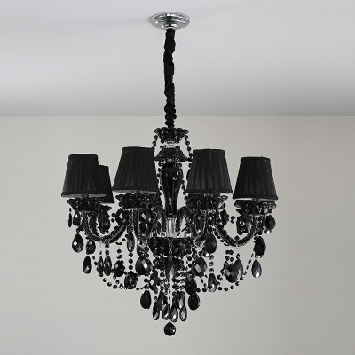 Crystal Cone Chandelier Light Traditional Style 8 Lights Chandelier Light Fixture in Black