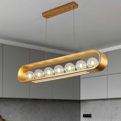 LED Minimalist Island Light Strip Shape Wrought Iron Pendant Light in Gold