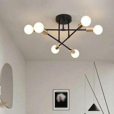 Modern Style Sputnik Flush Ceiling Lights Metal 6-Lights Flush Mount Lighting in Black