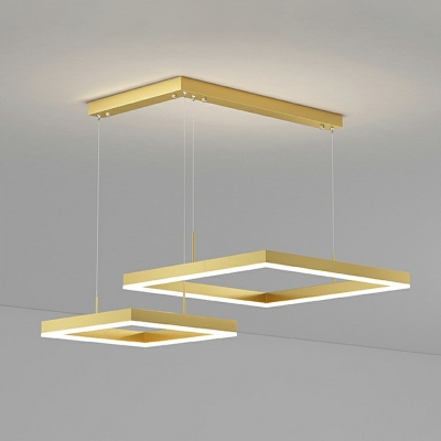 Square Chandelier Lighting Modern Style Metal 3-Lights Chandelier Lamp in Gold