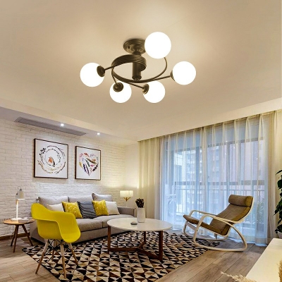 White Glass Semi Flush Light Circle Contemporary Ceiling Fixture for Bedroom