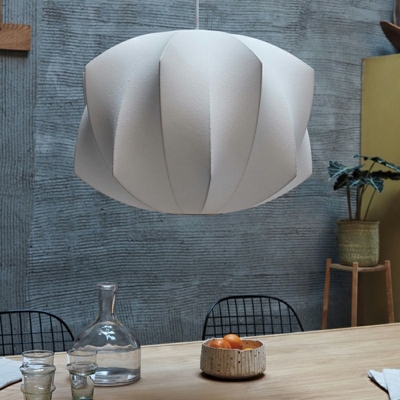 1 Head Cocoon Fibe Ceiling Pendant Lamp Contemporary White Fabric Art Deco Suspended Light