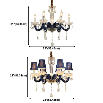 6 Lights Tapered Chandelier Light Traditional Style Crystal Chandelier Lamp in Blue