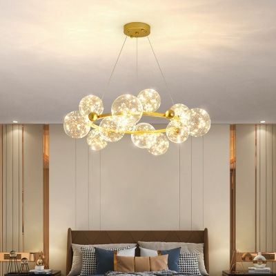 Ball Shape Chandelier Lighting Fixtures with Glass Shade LED Hanging Pendant Lights in Gold
