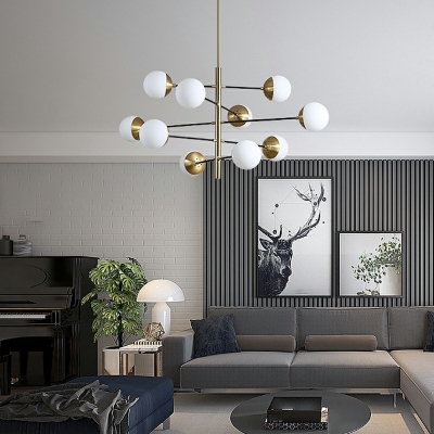 Contemporary Sputnik Chandelier Lamp White Glass Chandelier Light for Living Room