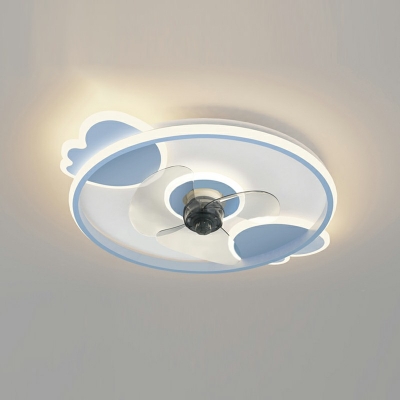 Flush Mount Ceiling Fan Children's Bedroom LED Fan Lighting in Blue
