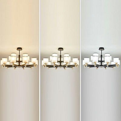 Metal Chandelier Light Fixture with Cylinder Glass Shade Modern Lighting Chandelier in White
