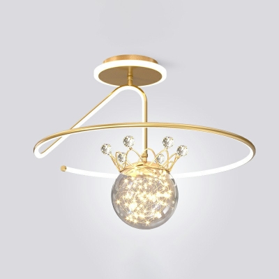 Modern Style Globe Flush Light Fixtures Glass 1-Light Flush Mount Light in Gold