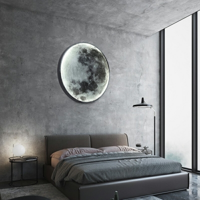 Moon-Shape Wall Sconce Lighting LED with Acrylic Shade Wall Mounted Light Fixture in Black