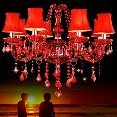 Traditional Style Clear Glass Balls Chandelier Light Crystal 8-Lights Chandelier Lights in Red
