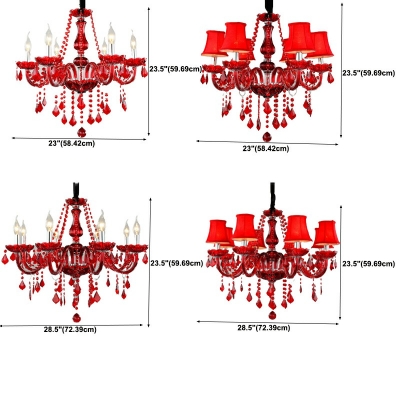 Traditional Style Clear Glass Balls Chandelier Light Crystal 8-Lights Chandelier Lights in Red