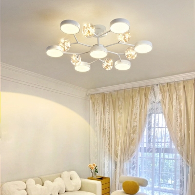 White Sphere Flush Light Fixtures Modern Style Glass 9 Lights Flush Flush Mount Lamp