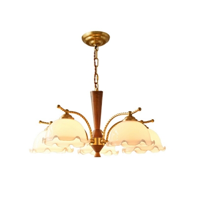 Modern Style Glass Lampshade Chandelier Wood Chandelier for Dining Room