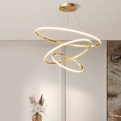 Modern Style Tiered Chandelier Light Metal 3-Lights Pendant Light in Gold