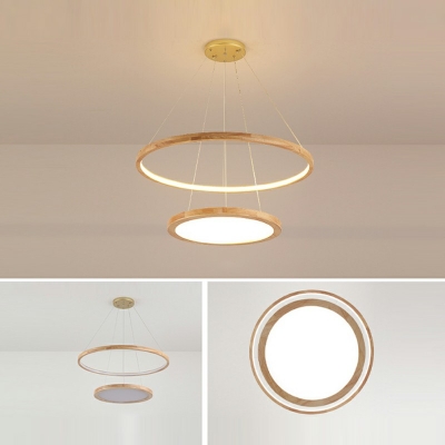 Wooden Chandelier Lighting Fixtures 2-Tier LED Modern Chandeliers for Dining Room