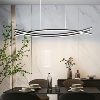 Aluminum Linear Island Light Black Modern Chandeliers for Dining Room