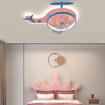 Flush Ceiling Fan Children's Bedroom LED Minimalism Style Fan Lighting